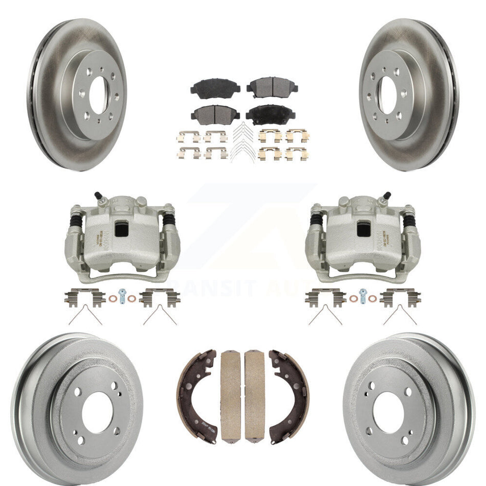 Front Rear Brake Caliper Coated Rotor Drum Ceramic Pad Kit (8Pc) For 2007-2008 Honda Fit KCG-100417T