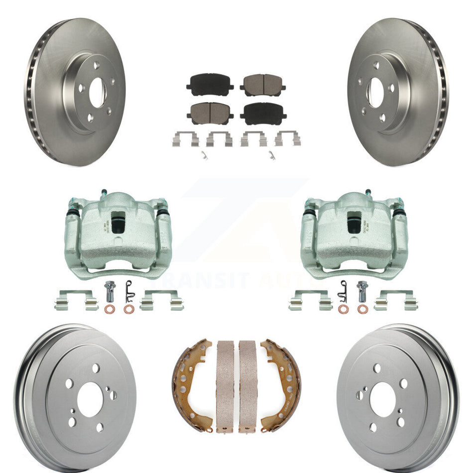 Front Rear Disc Brake Caliper Coated Rotor Drum Ceramic Pad Kit (8Pc) For Toyota Corolla KCG-100418C