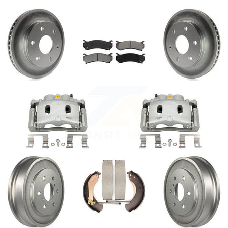 Front Rear Disc Brake Caliper Coated Rotors Drums Semi-Metallic Pads Kit (8Pc) For KCG-100418S