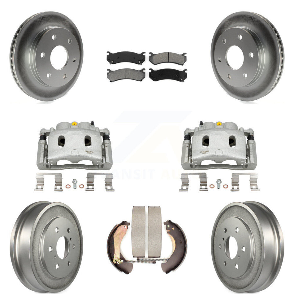Front Rear Disc Brake Caliper Coated Rotors Drums Semi-Metallic Pads Kit (8Pc) For KCG-100418S