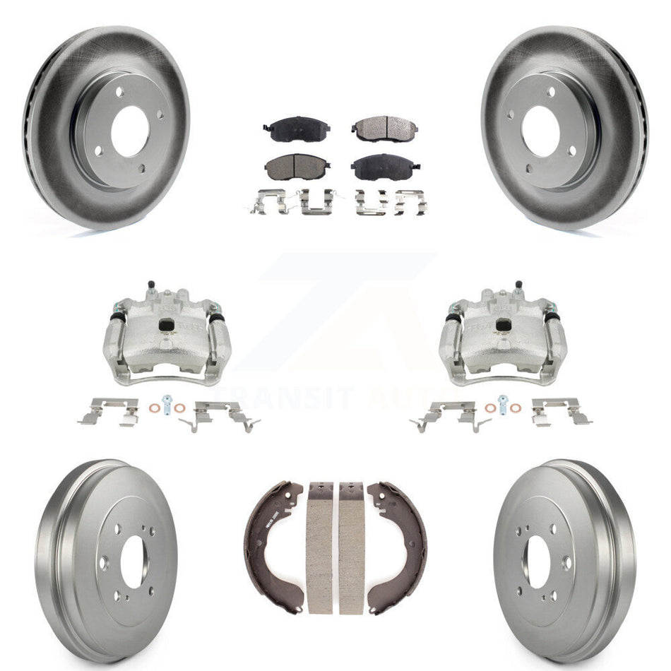 Front Rear Disc Brake Caliper Coated Rotors Drums Ceramic Pads Kit (8Pc) For Nissan Sentra KCG-100418T