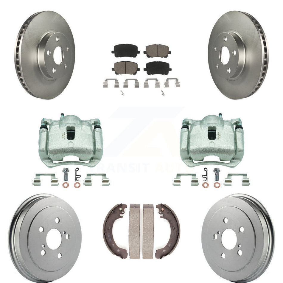 Front Rear Disc Brake Caliper Coated Rotor Drum Ceramic Pad Kit (8Pc) For Toyota Corolla KCG-100419C