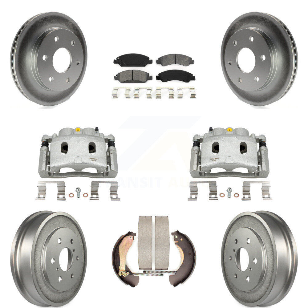 Front Rear Brake Caliper Coat Rotor Drum Semi-Metallic Pad Kit (8Pc) For GMC Sierra 1500 KCG-100419S