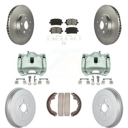 Front Rear Brake Caliper Coated Rotor Drum Semi-Metallic Pad Kit (8Pc) For Toyota Matrix KCG-100420S