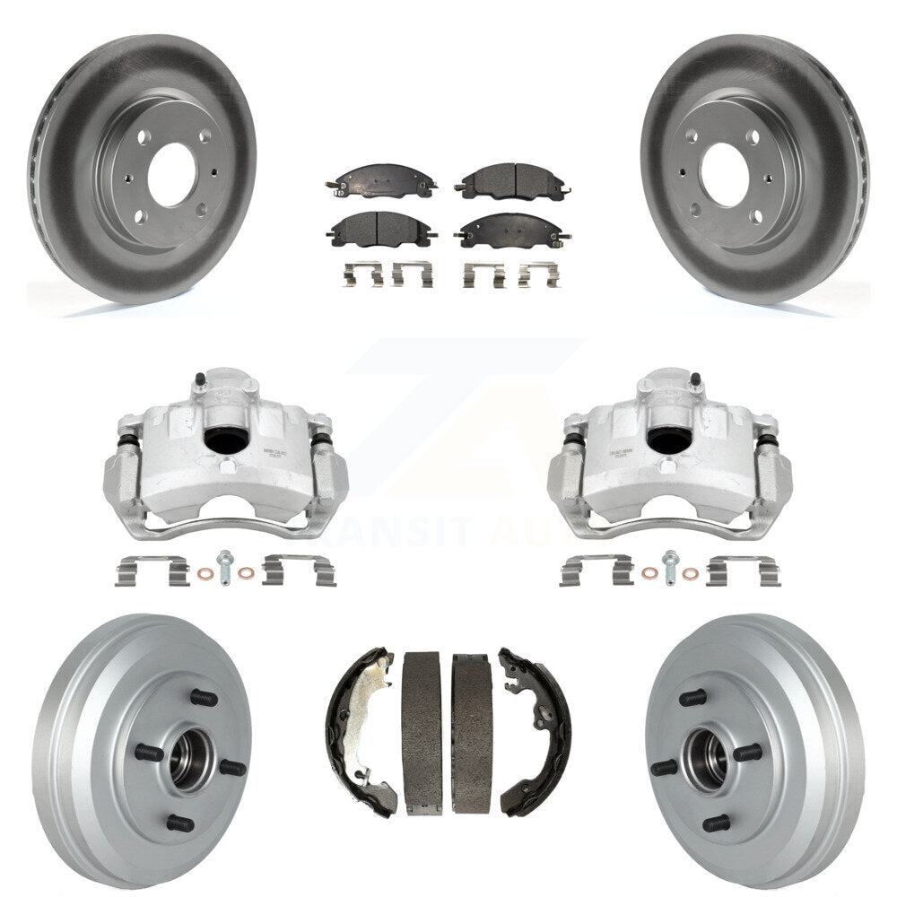 Front Rear Disc Brake Caliper Coated Rotors Drums Ceramic Pads Kit (8Pc) For Ford Focus KCG-100420T