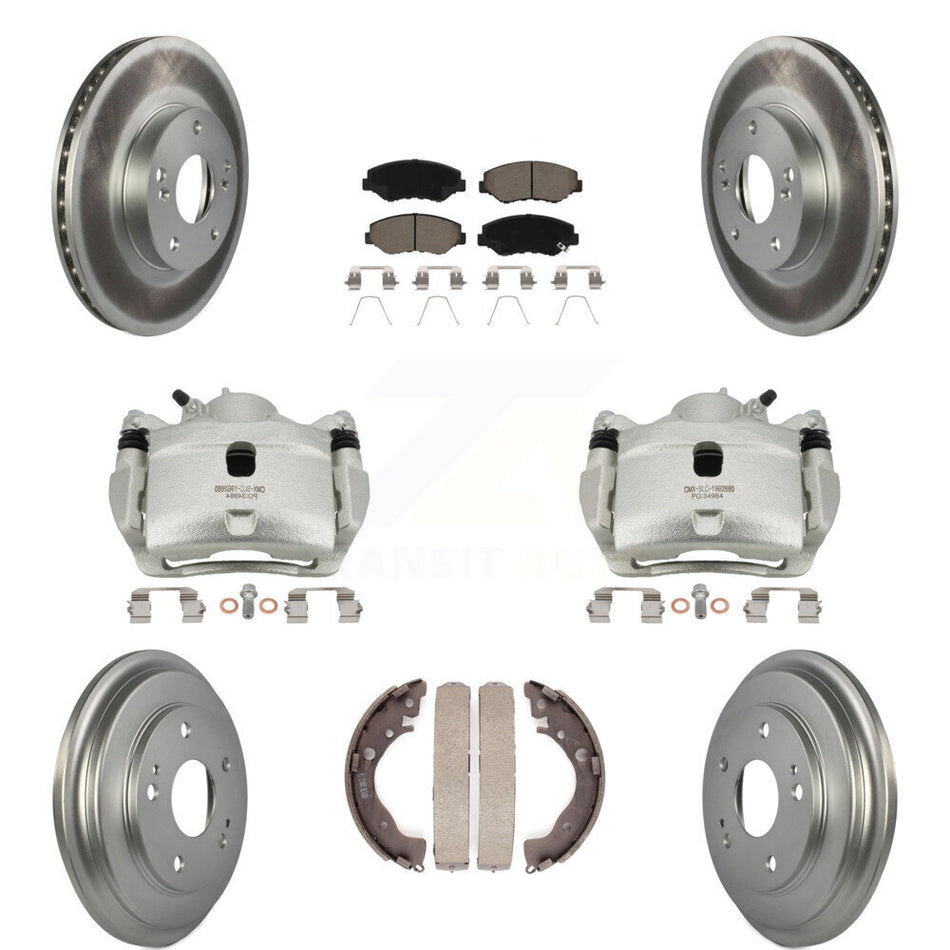 Front Rear Disc Brake Caliper Coated Rotors Drums Ceramic Pads Kit (8Pc) For Honda Civic KCG-100421C