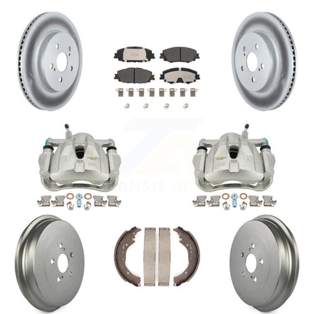 Front Rear Disc Brake Caliper Coated Rotors Drums Semi-Metallic Pads Kit (8Pc) For 2019 Toyota Corolla 2.0L KCG-100421P by Transit Auto