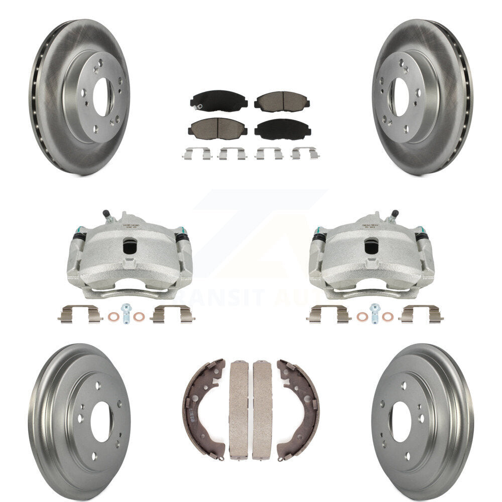 Front Rear Disc Brake Caliper Coated Rotors Drums Ceramic Pads Kit (8Pc) For Honda Civic KCG-100422C by Transit Auto