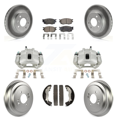 Front Rear Disc Brake Caliper Coated Rotors Drums Semi-Metallic Pads Kit (8Pc) For Hyundai Accent Kia Rio Rio5 KCG-100422P by Transit Auto