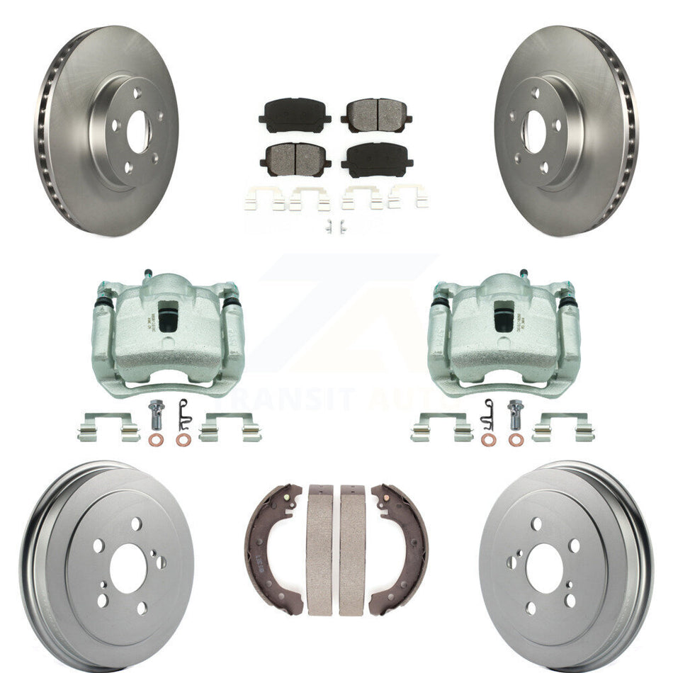 Front Rear Brake Caliper Coat Rotors Drum Semi-Metallic Pad Kit (8Pc) For Toyota Corolla KCG-100422S