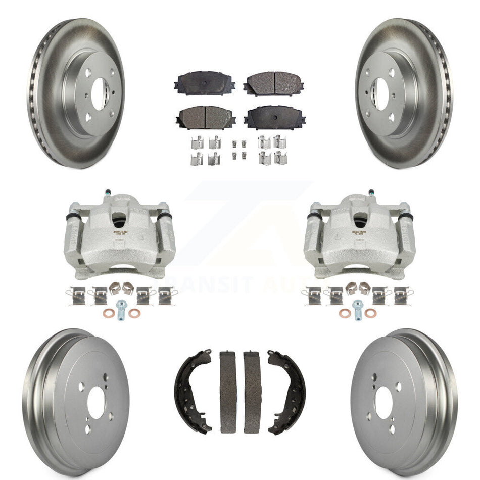 Front Rear Brake Caliper Coated Rotors Drum Semi-Metallic Pad Kit (8Pc) For Toyota Yaris KCG-100423P