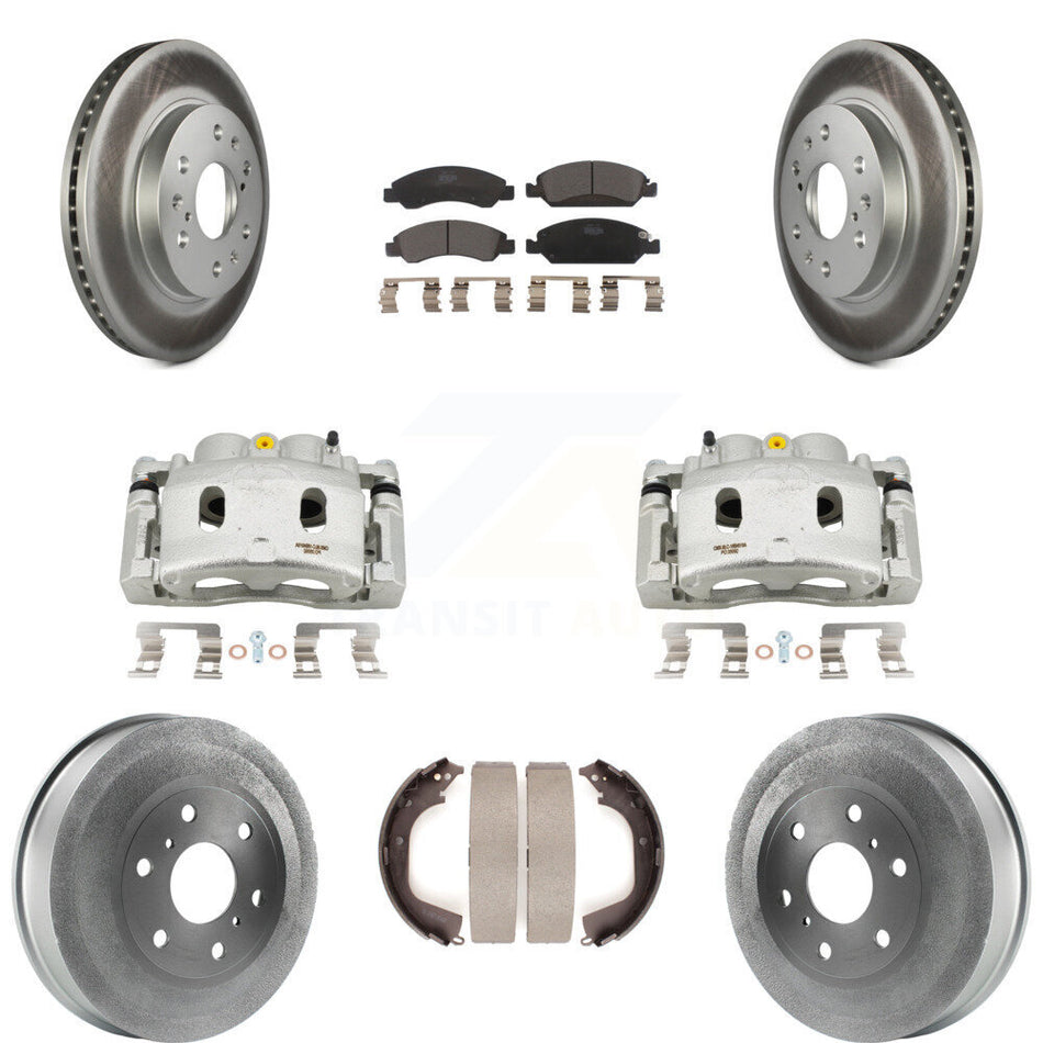 Front Rear Disc Brake Caliper Coat Rotors Drum Ceramic Pad Kit (8Pc) For GMC Sierra 1500 KCG-100423T