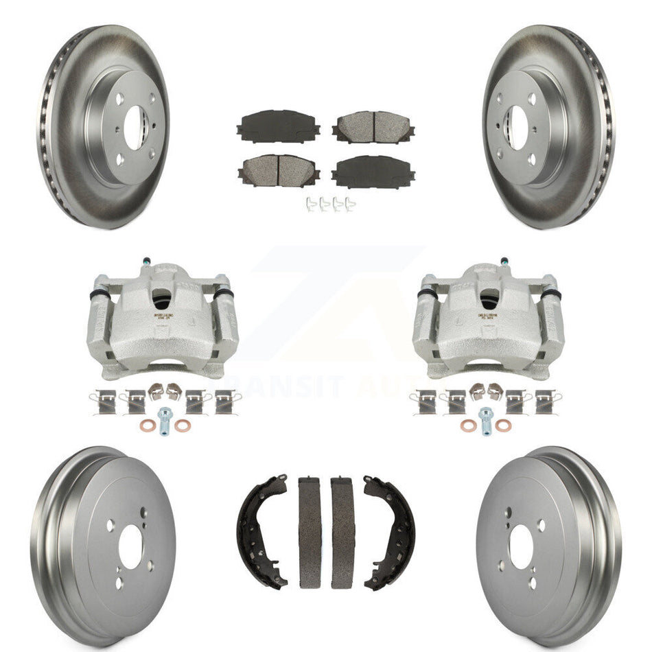Front Rear Brake Caliper Coated Rotors Drum Semi-Metallic Pad Kit (8Pc) For Toyota Yaris KCG-100425S