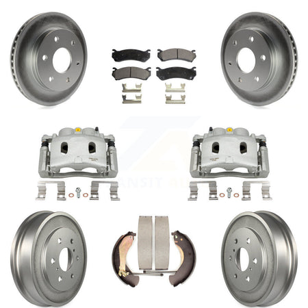 Front Rear Disc Brake Caliper Coated Rotors Drums Semi-Metallic Pads Kit (8Pc) For KCG-100426P