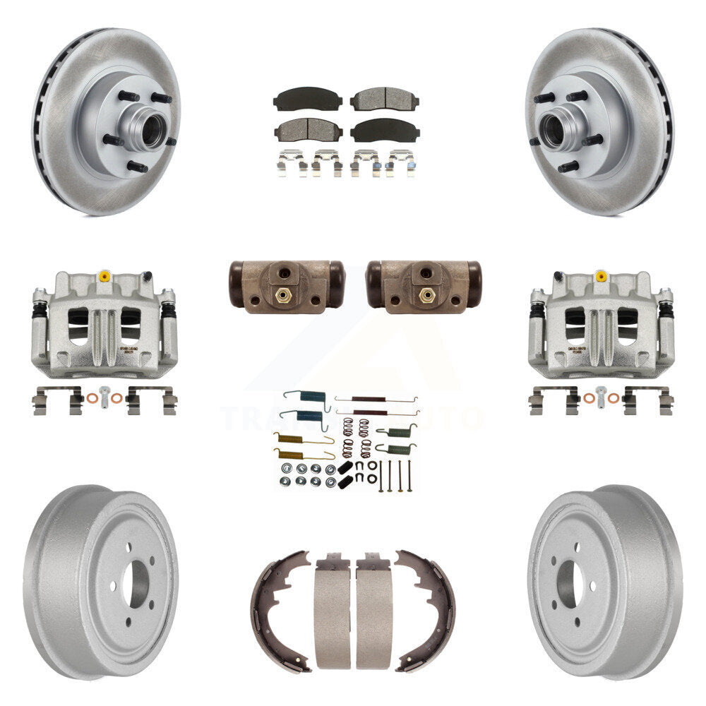Front Rear Brake Caliper Coat Rotor Drum Semi-Metallic Pad Shoes Cylinder Kit (11Pc) For KCG-100426S