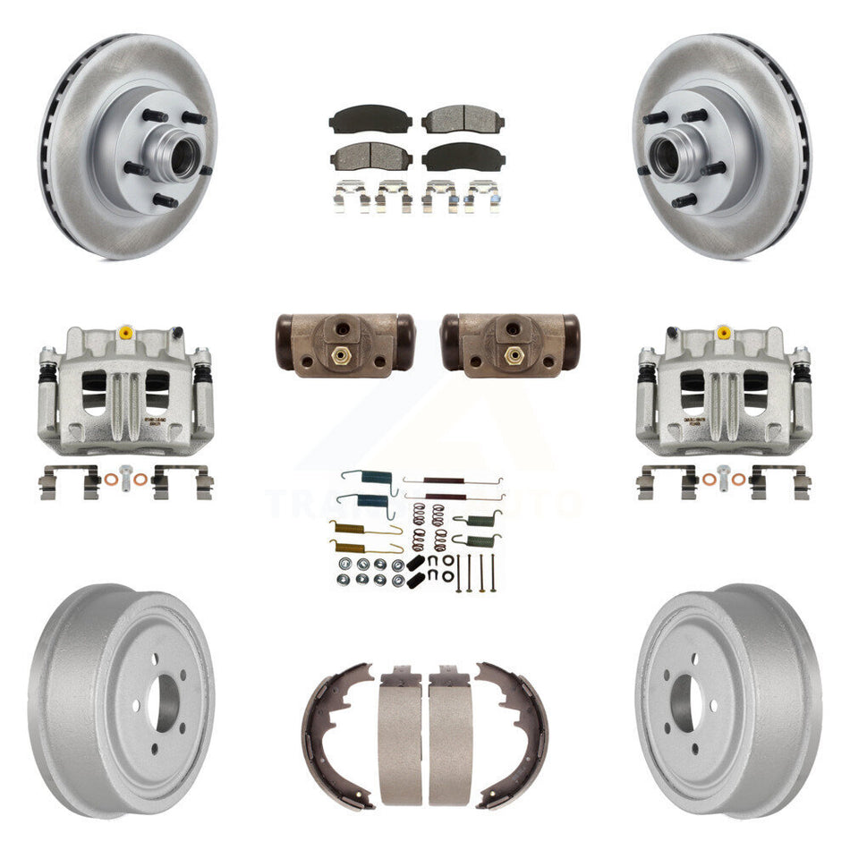 Front Rear Brake Caliper Coat Rotor Drum Semi-Metallic Pad Shoes Cylinder Kit (11Pc) For KCG-100426S