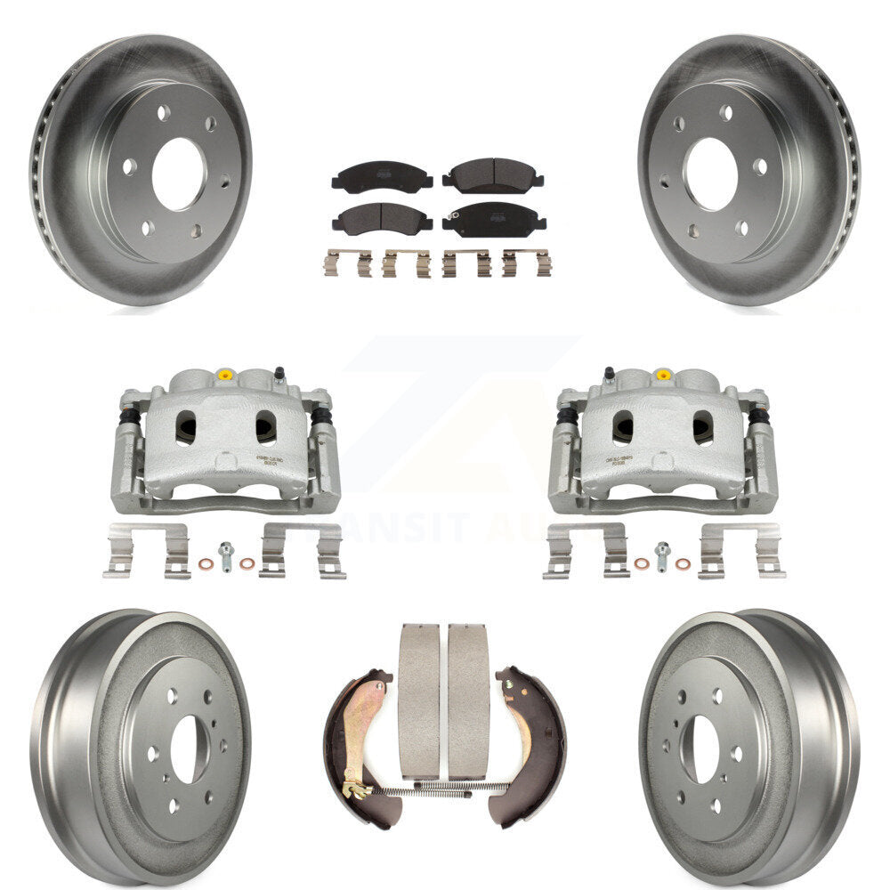 Front Rear Brake Caliper Coat Rotor Drum Semi-Metallic Pad Kit (8Pc) For GMC Sierra 1500 KCG-100427P