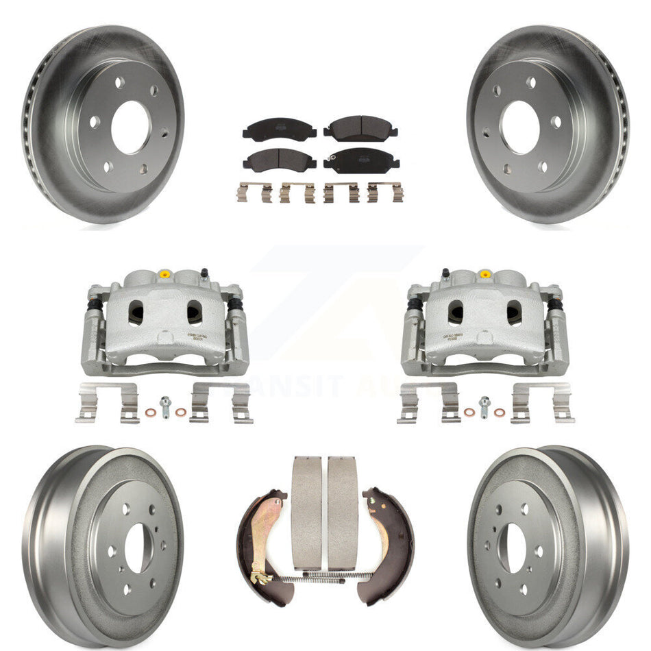 Front Rear Brake Caliper Coat Rotor Drum Semi-Metallic Pad Kit (8Pc) For GMC Sierra 1500 KCG-100427P