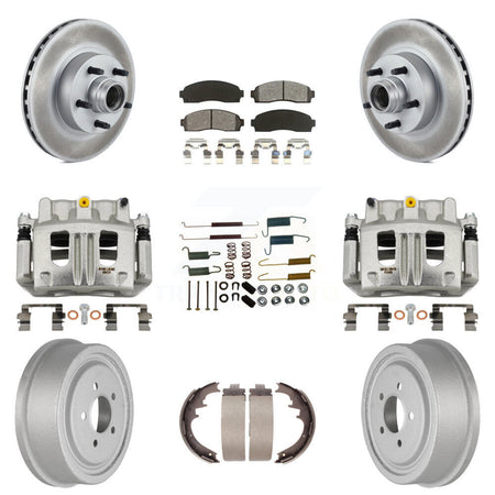 Front Rear Brake Caliper Coated Rotor Drum Semi-Metallic Pad Shoe Hardware Kit (9Pc) For KCG-100427S