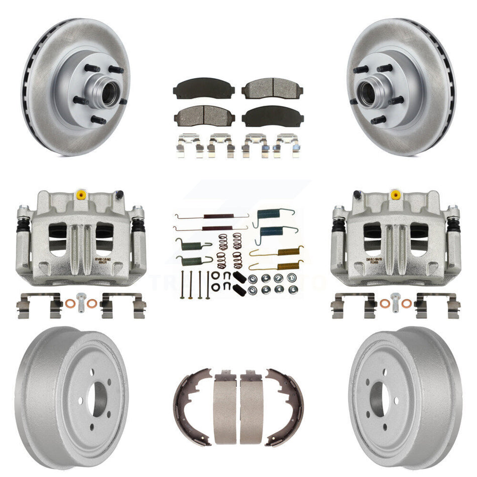 Front Rear Brake Caliper Coated Rotor Drum Semi-Metallic Pad Shoe Hardware Kit (9Pc) For KCG-100427S