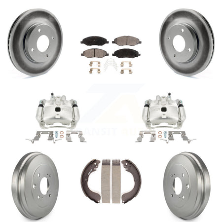 Front Rear Disc Brake Caliper Coated Rotors Drum Ceramic Pads Kit (8Pc) For Nissan Versa KCG-100427T
