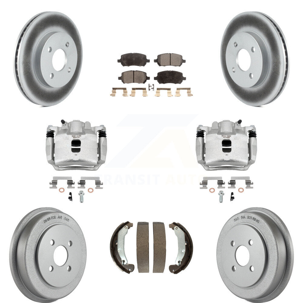 Front Rear Disc Brake Caliper Coat Rotor Drum Semi-Metallic Pad Kit (8Pc) For Saturn Ion KCG-100428P