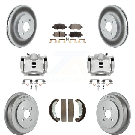 Front Rear Disc Brake Caliper Coat Rotor Drum Semi-Metallic Pad Kit (8Pc) For Saturn Ion KCG-100428P