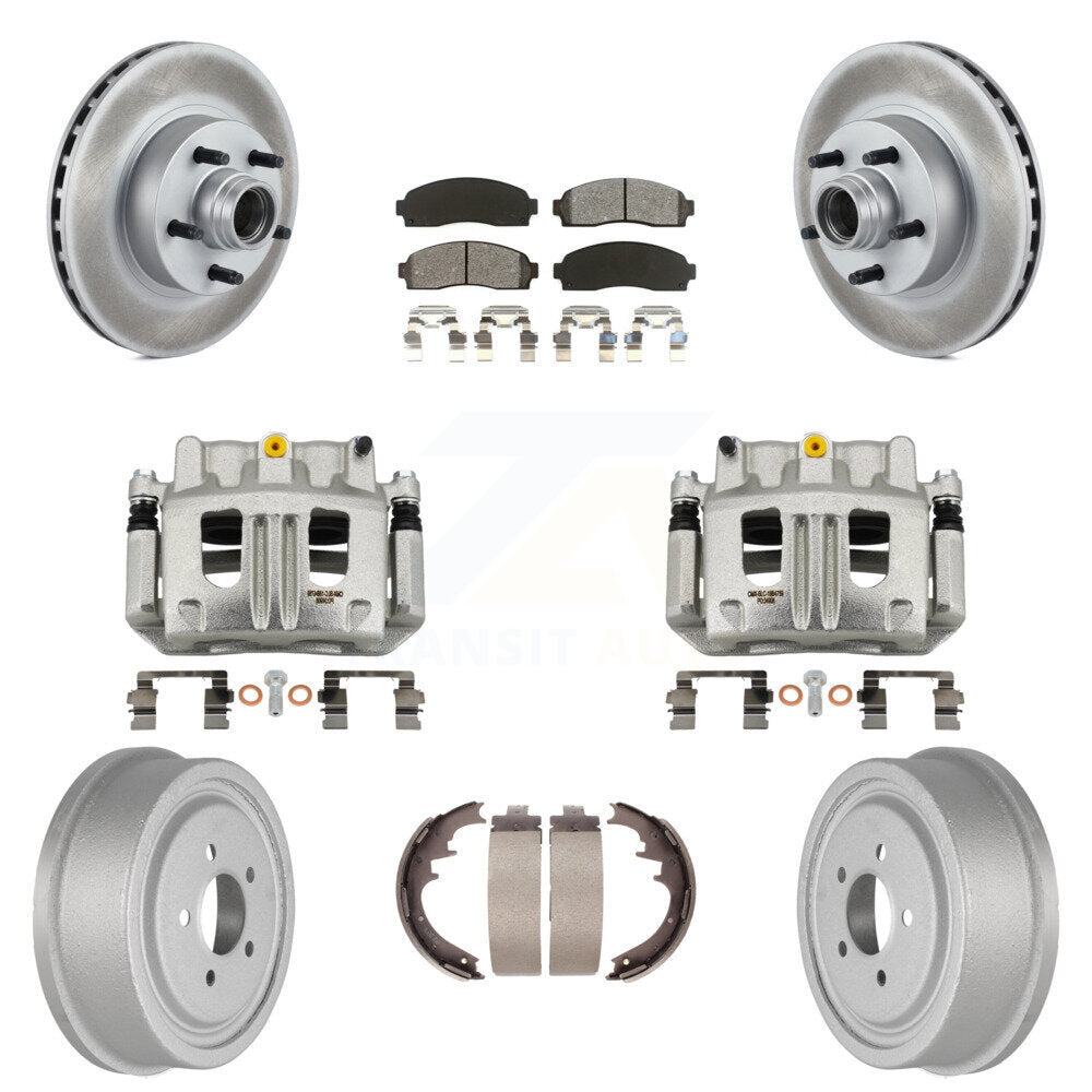 Front Rear Brake Caliper Coat Rotor Drum Semi-Metallic Pad Kit (8Pc) For Ford Ranger RWD KCG-100428S
