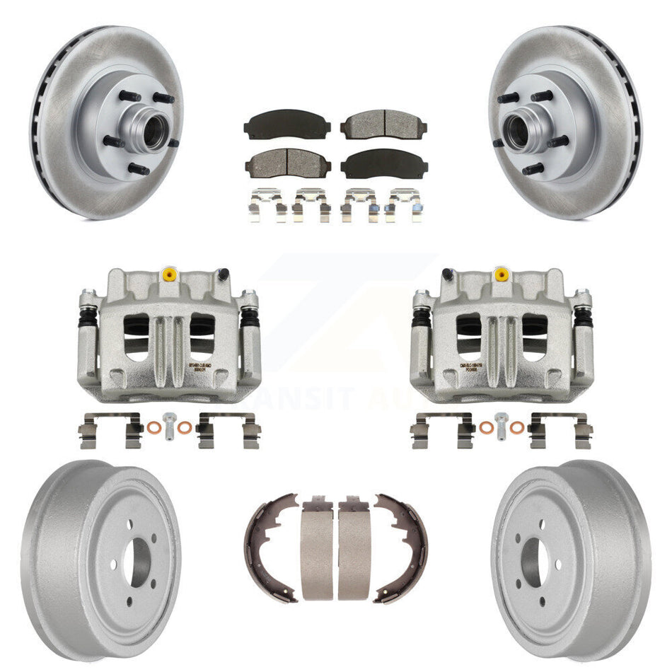 Front Rear Brake Caliper Coat Rotor Drum Semi-Metallic Pad Kit (8Pc) For Ford Ranger RWD KCG-100428S