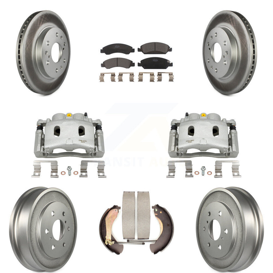 Front Rear Brake Caliper Coated Rotors Drum Ceramic Pad Kit (8Pc) For Chevrolet GMC 1500 KCG-100428T