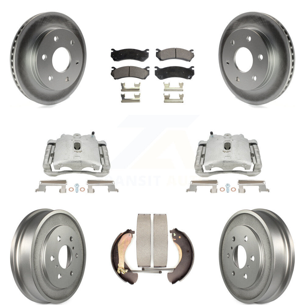 Front Rear Disc Brake Caliper Coated Rotors Drums Ceramic Pads Kit (8Pc) For Chevrolet Silverado 1500 GMC Sierra Classic KCG-100429T by Transit Auto