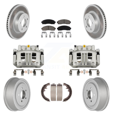 Front Rear Brake Caliper Coated Rotors Drum Ceramic Pads Kit (8Pc) For Ford Ranger Mazda KCG-100430C