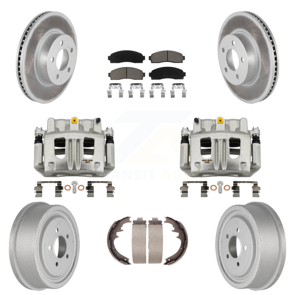 Front Rear Brake Caliper Coated Rotors Drum Ceramic Pads Kit (8Pc) For Ford Ranger Mazda KCG-100430C