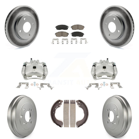 Front Rear Disc Brake Caliper Coated Rotors Drums Ceramic Pads Kit (8Pc) For Nissan Sentra KCG-100431C by Transit Auto