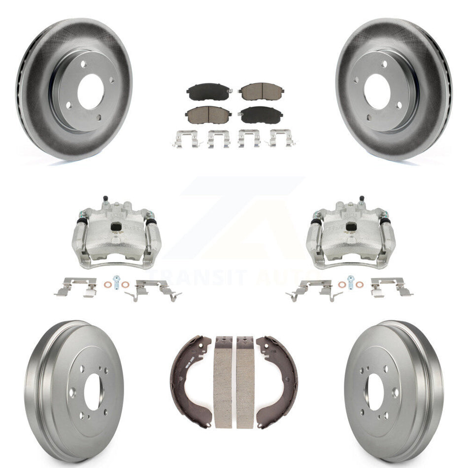 Front Rear Disc Brake Caliper Coated Rotors Drums Ceramic Pads Kit (8Pc) For Nissan Sentra KCG-100431C by Transit Auto