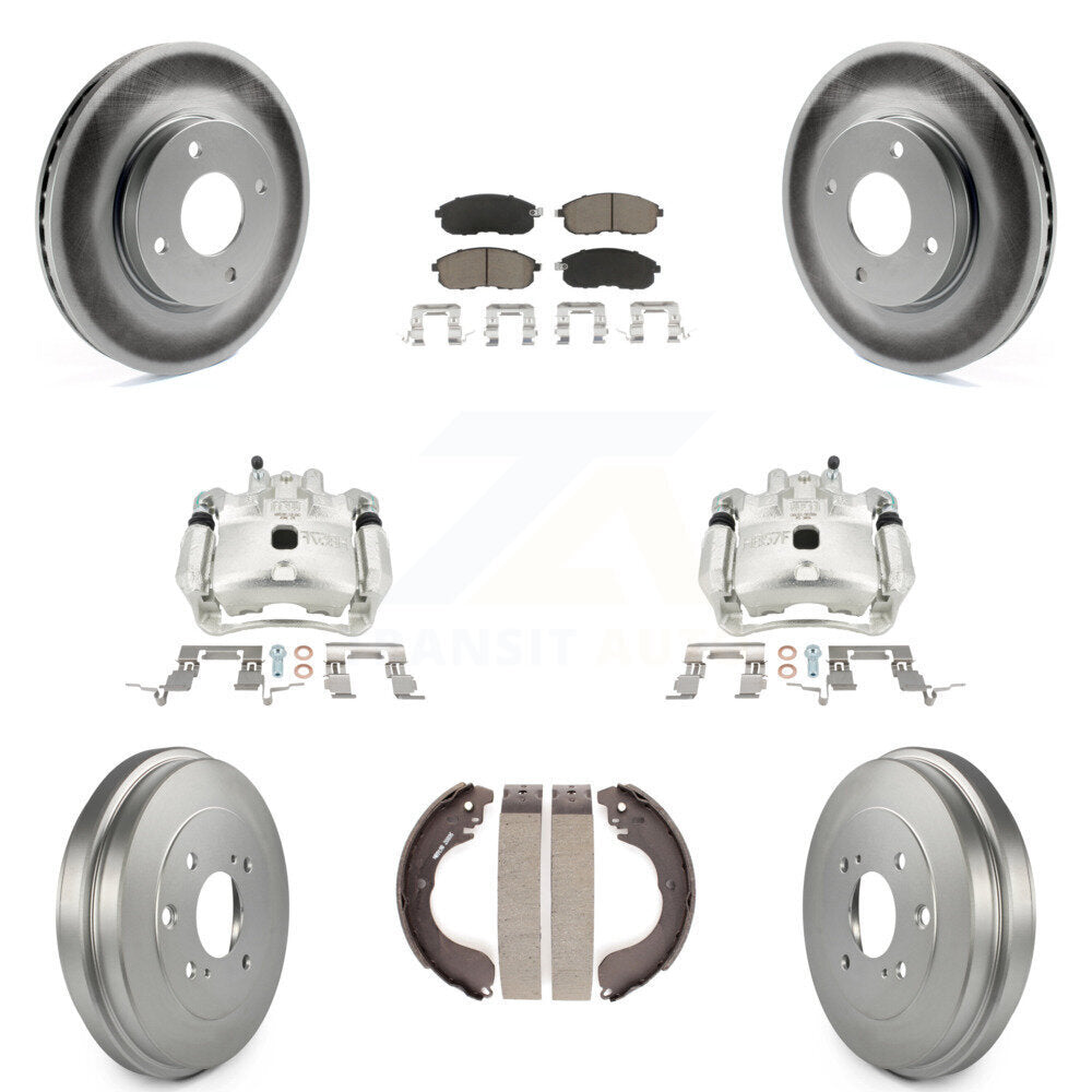 Front Rear Brake Caliper Coated Rotors Drum Ceramic Pads Kit (8Pc) For Nissan Versa Cube KCG-100432C