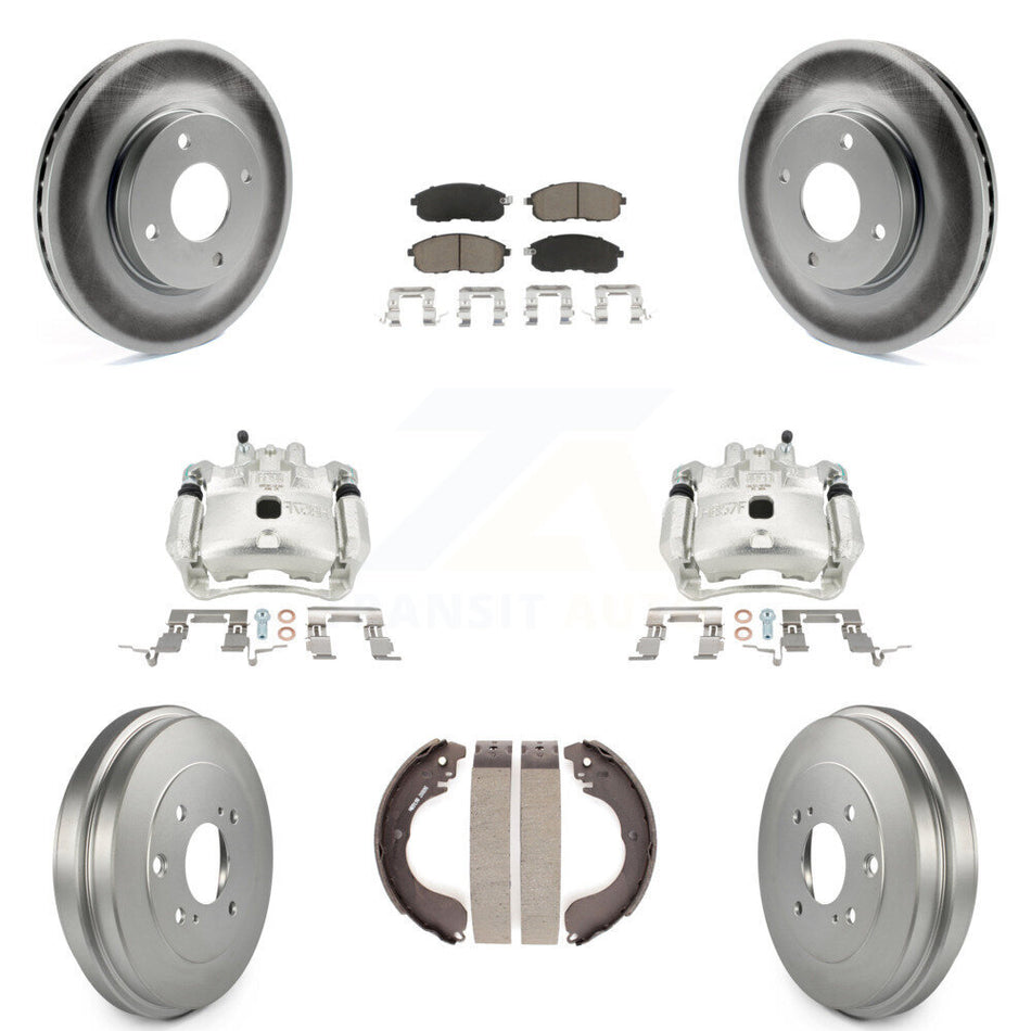 Front Rear Brake Caliper Coated Rotors Drum Ceramic Pads Kit (8Pc) For Nissan Versa Cube KCG-100432C