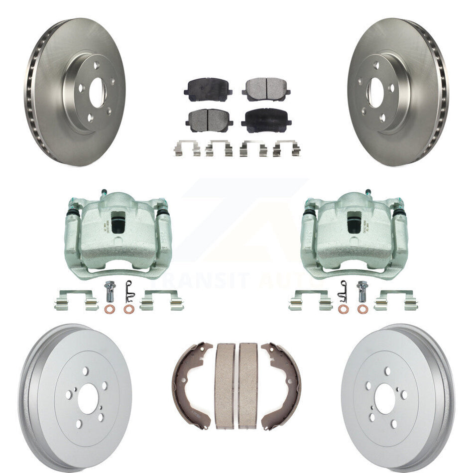 Front Rear Brake Caliper Coated Rotor Drum Semi-Metallic Pad Kit (8Pc) For Toyota Matrix KCG-100432P