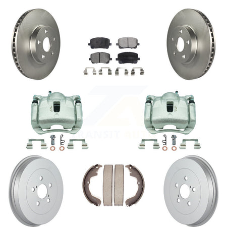 Front Rear Brake Caliper Coat Rotor Drum Ceramic Pad Kit (8Pc) For Toyota Matrix Pontiac KCG-100432T