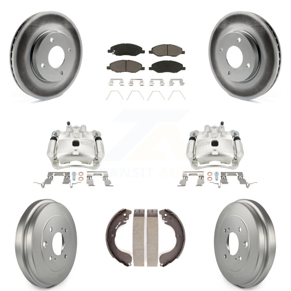 Front Rear Disc Brake Caliper Coated Rotors Drum Ceramic Pads Kit (8Pc) For Nissan Versa KCG-100433C