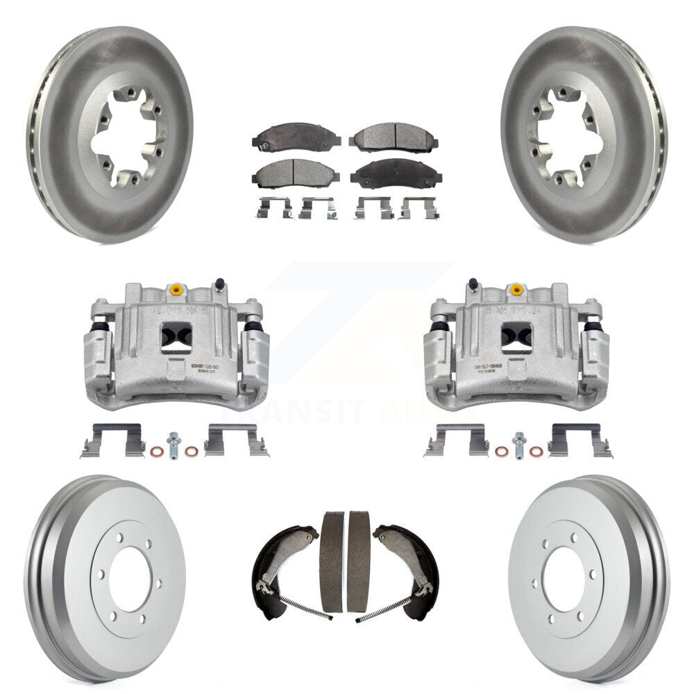 Front Rear Brake Caliper Coated Rotor Drum Semi-Metallic Pad Kit (8Pc) For Chevrolet GMC KCG-100433P