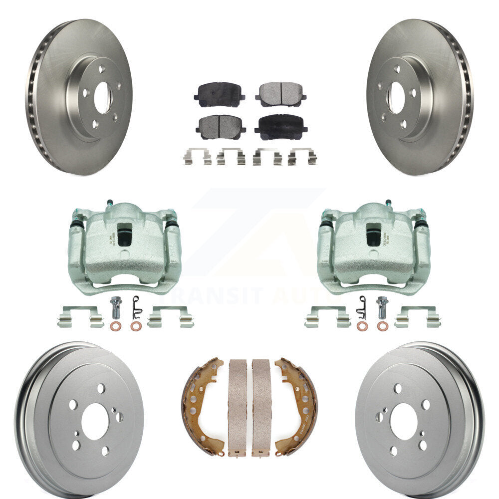 Front Rear Disc Brake Caliper Coated Rotor Drum Ceramic Pad Kit (8Pc) For Toyota Corolla KCG-100433T