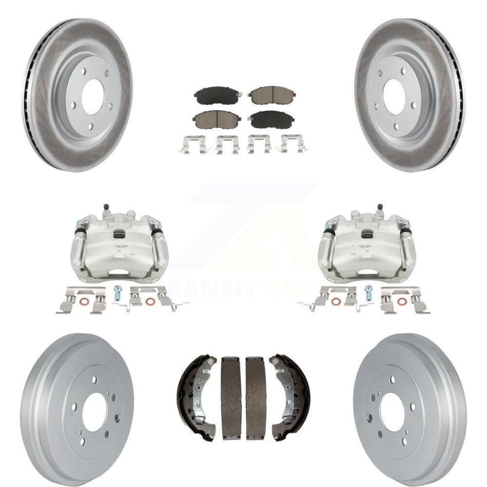 Front Rear Disc Brake Caliper Coated Rotors Drums Ceramic Pads Kit (8Pc) For 2017-2019 Nissan Sentra Turbocharged KCG-100434C