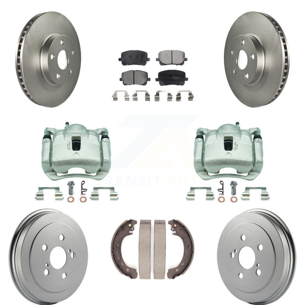 Front Rear Disc Brake Caliper Coated Rotor Drum Ceramic Pad Kit (8Pc) For Toyota Corolla KCG-100434T