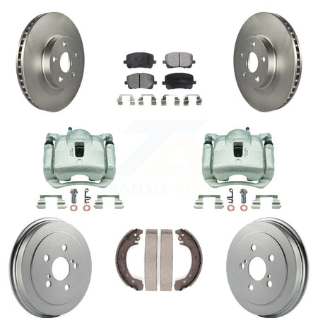 Front Rear Disc Brake Caliper Coated Rotor Drum Ceramic Pad Kit (8Pc) For Toyota Corolla KCG-100434T