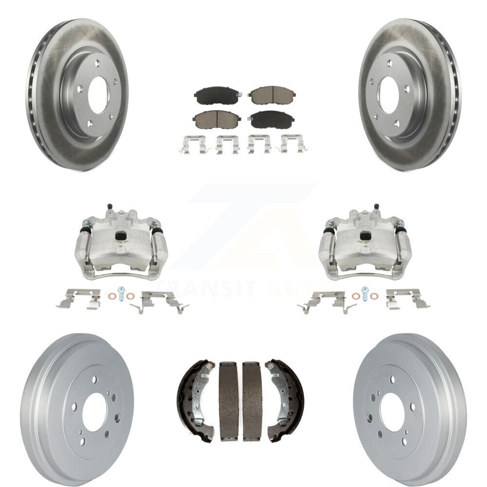 Front Rear Disc Brake Caliper Coated Rotors Drums Ceramic Pads Kit (8Pc) For Nissan Sentra KCG-100435C by Transit Auto