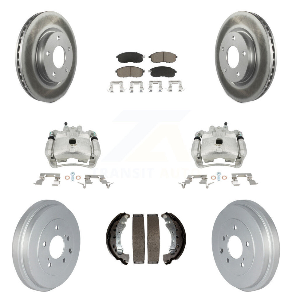 Front Rear Disc Brake Caliper Coated Rotors Drums Ceramic Pads Kit (8Pc) For Nissan Sentra KCG-100435C