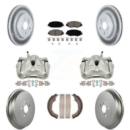 Front Rear Disc Brake Caliper Coated Rotors Drums Ceramic Pads Kit (8Pc) For 2019 Toyota Corolla 2.0L KCG-100437C by Transit Auto