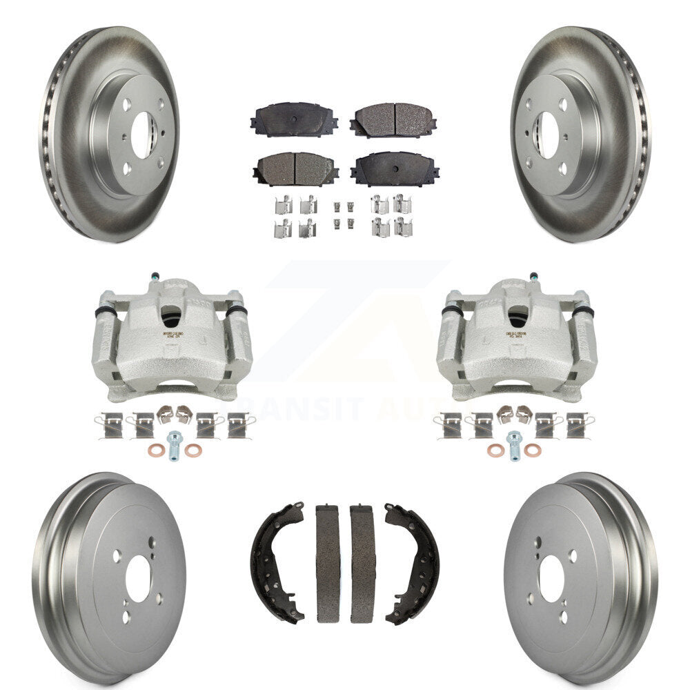 Front Rear Disc Brake Caliper Coated Rotors Drum Ceramic Pads Kit (8Pc) For Toyota Yaris KCG-100437T
