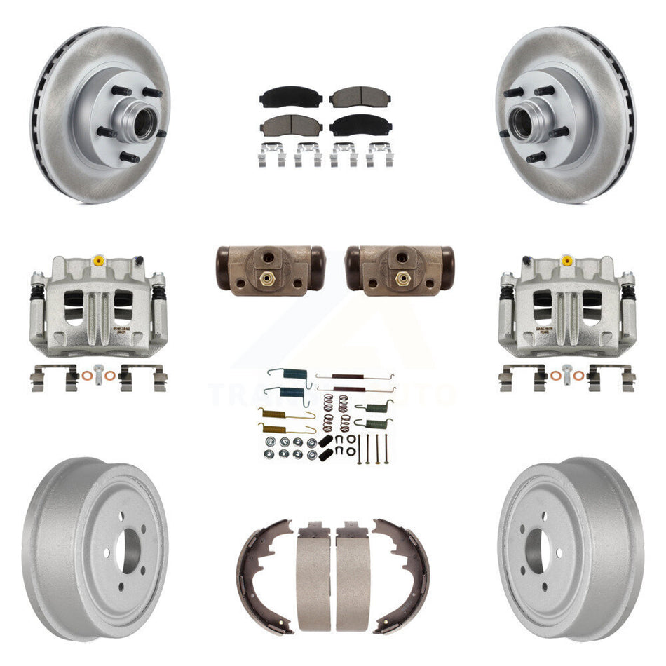 Front Rear Disc Brake Caliper Coated Rotor Drum Ceramic Pad Shoe Cylinder Kit (11Pc) For KCG-100438C